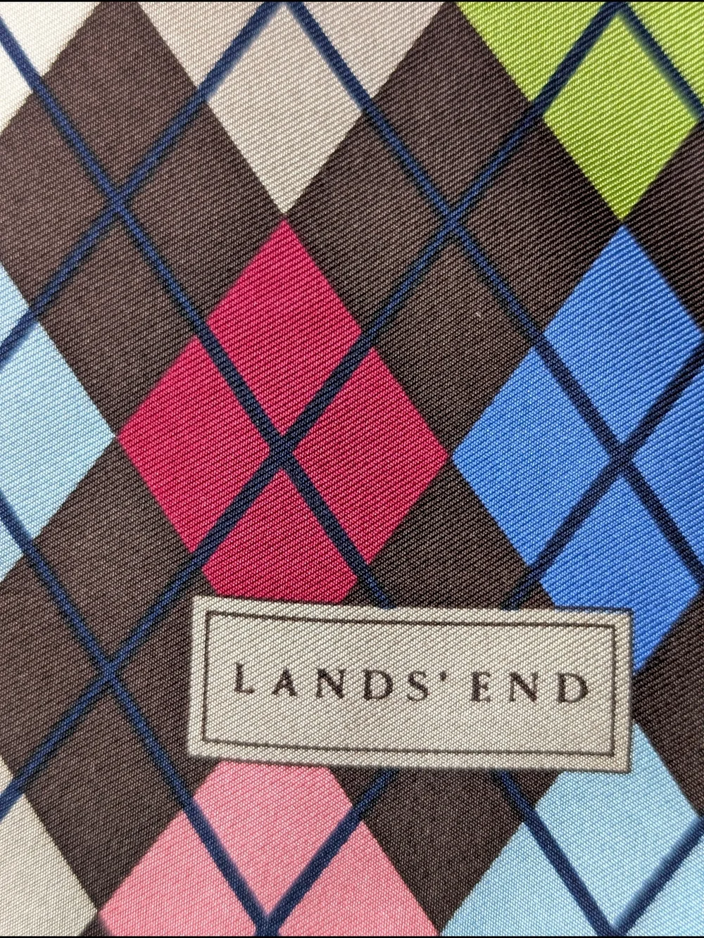100% Silk Scarf Argyle Style Diamond Geometric 36x36